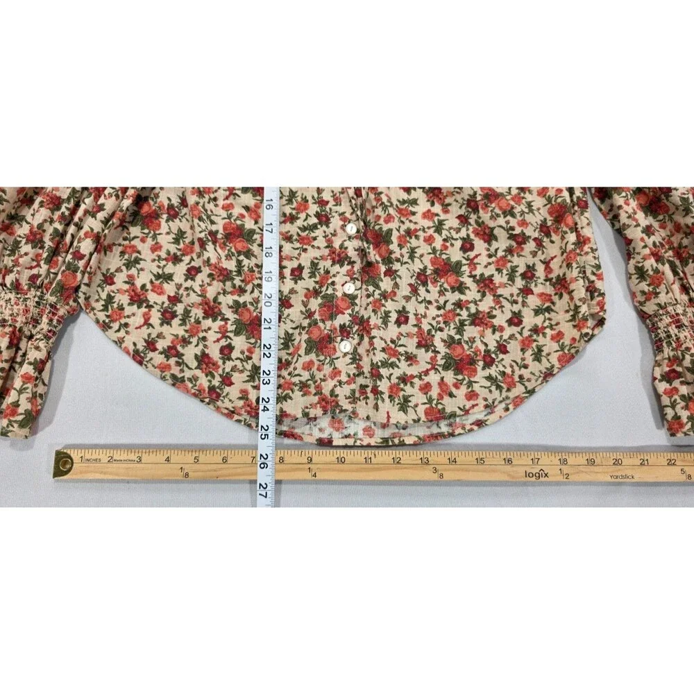 Free People Meant to Be Floral Blouse Ruffle Long Sleeve Cotton XS Romantic Boho